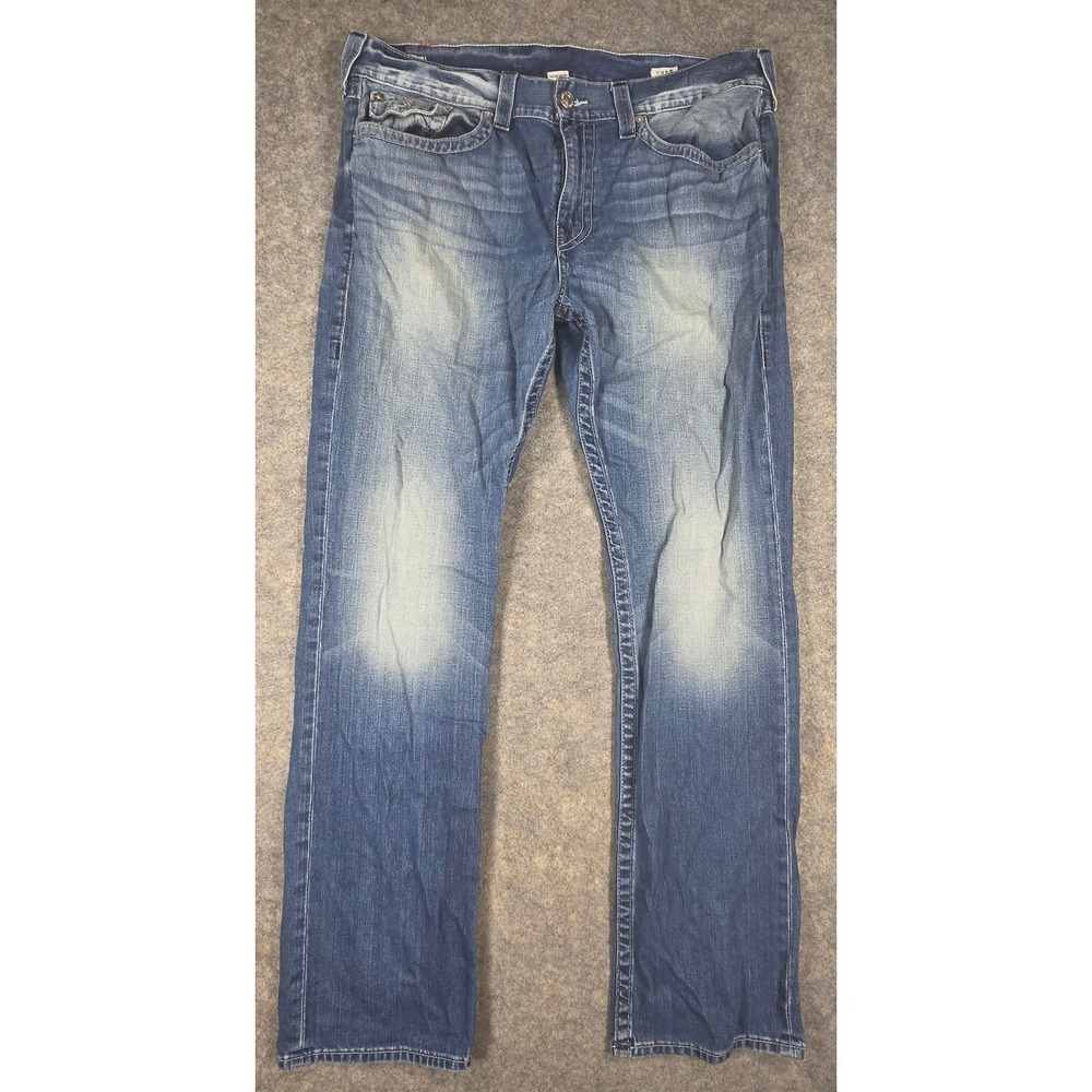 True Religion Ricky Flap SN Wave Runner Blue Straight Jeans Mens 38